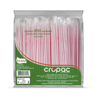 CANUDO PLASTICO FLEXIVEL SACHE 4,6MM C/500UN BRANCO C/ LISTRA VERMELHA CROPAC