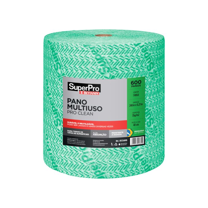 ROLO DE PANO ANTI-BACTERIA VERDE 35GR 28CMX240M C/600 PANOS DE 40CM