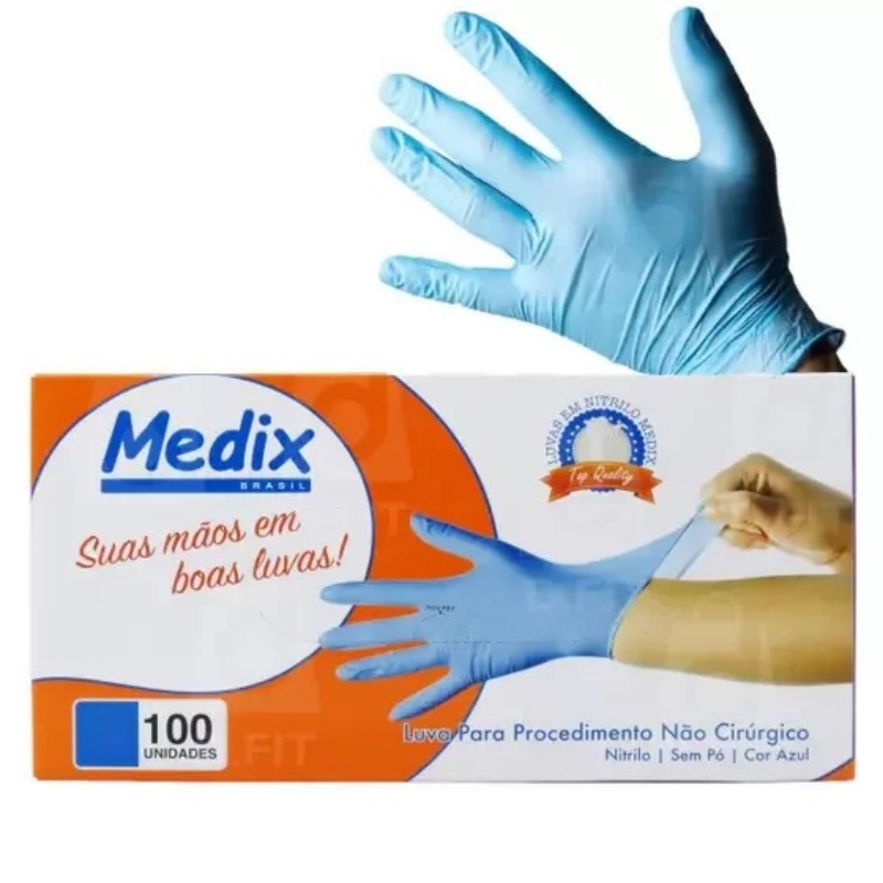 LUVA NITRILICA S/PO AZUL TAM M 100UN MEDIX