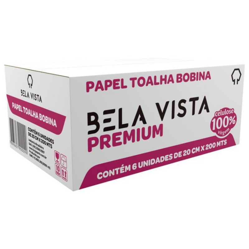 TOALHA BOBINA BELA VISTA PREMIUM 200M X 20CM CAIXA C/6 ROLOS