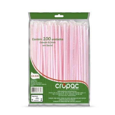 CANUDO PLASTICO 8 MM SACHE 205X8MM C/100UN BRANCO C/ LISTRA VERMELHA