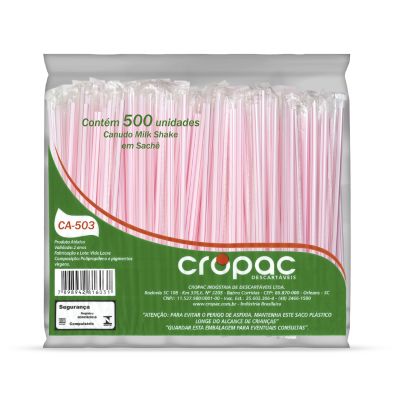 CANUDO PLASTICO SACHE 205X5MM C/ 500UN BRANCO COM LISTRA VERMELHA CROPAC