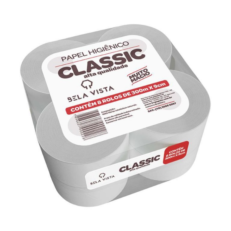 PAPEL HIGIÊNICO CLASSIC C/8 ROLOS 300M BELA VISTA