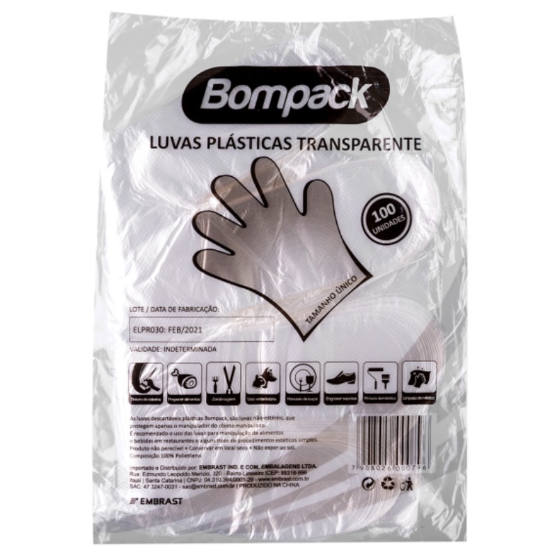 LUVA DESCARTAVEL BOMPACK C/100
