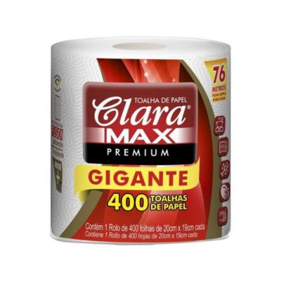 PAPEL TOALHA CLARA MAX GIGANTE C/400 TOALHAS PREMIUM