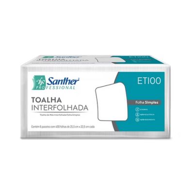 PAPEL TOALHA INTERF. SANTHER FOLHA SIMPLES 6 PACOTES C/400FL (ETI00)