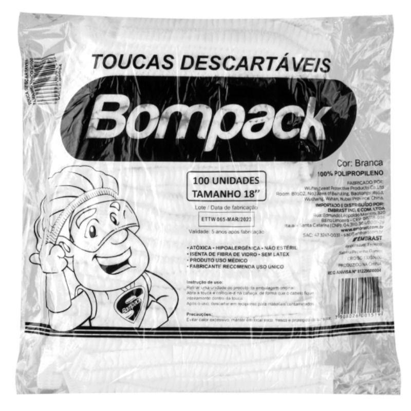 TOUCA BOMPACK TNT BRANCA SANFONADA 18 (45X50CM) C/100