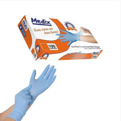 LUVA DE NITRILO AZUL USO GERAL TAM M C/100UN MEDIX