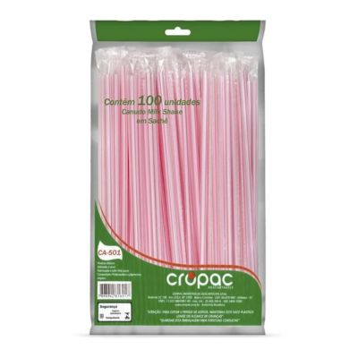 CANUDO PLASTICO SACHE 205X5MM C/100 UN BRANCO C/ LISTRA VERMELHA