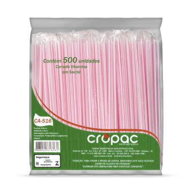 CANUDO PLASTICO SACHE 245X5MM C/ 500UN BRANCO COM LISTRA VERMELHA CROPAC