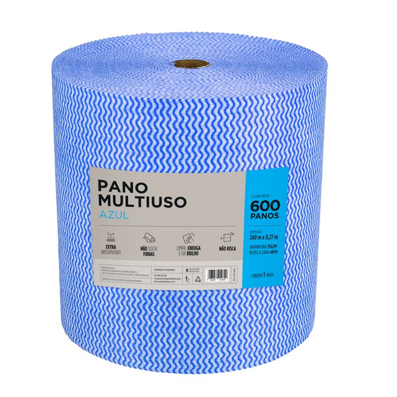 ROLO DE PANO ANTI-BACTERIA AZUL 35GR 28CMX240M C/600 PANOS DE 40CM