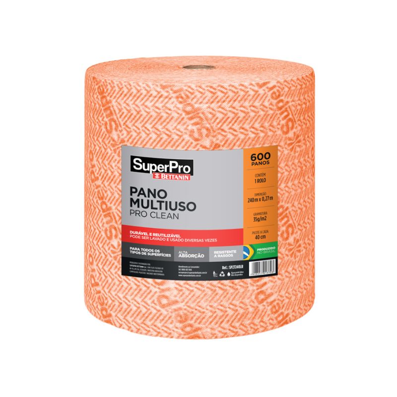 ROLO DE PANO ANTI-BACTERIA LARANJA 35GR 28CMX240M C/600 PANOS DE 40CM