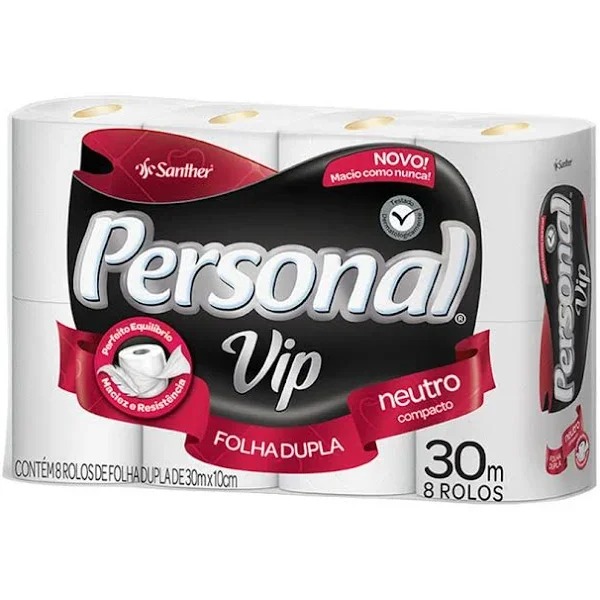 PAPEL HIGIÊNICO PERSONAL VIP C/8 ROLOS 30M FOLHA DUPLA