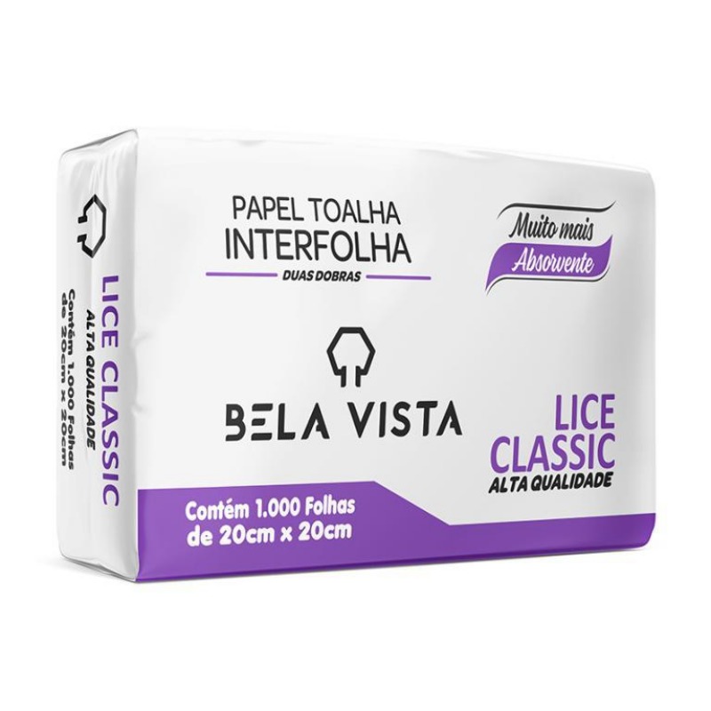TOALHA INTERFOLHA BELA VISTA LICE CLASSIC 20CM X 20CM C/5 PCT DE C/1.000 FOLHAS